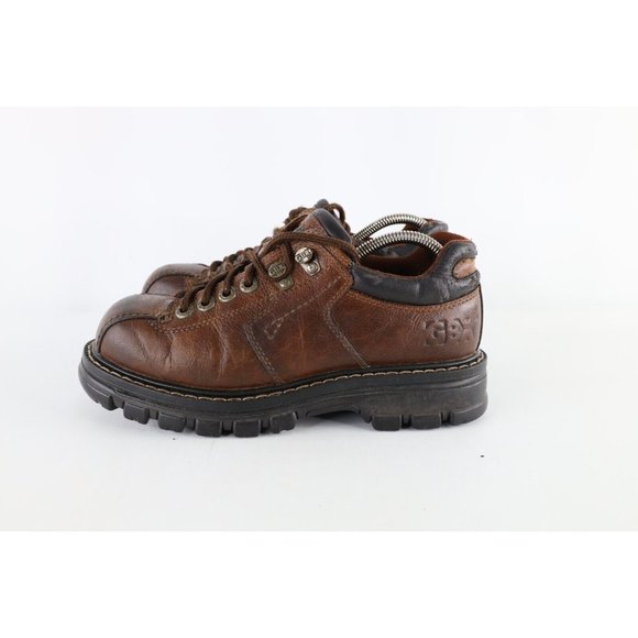 Vintage Grunge Goth Mens Size 8 Distressed Leather Chunky Platform Shoes Brown main image 7